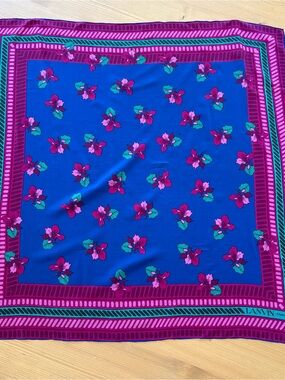 Authentic Vintage Lanvin Paris Silk Scarf Floral Orchid Blue